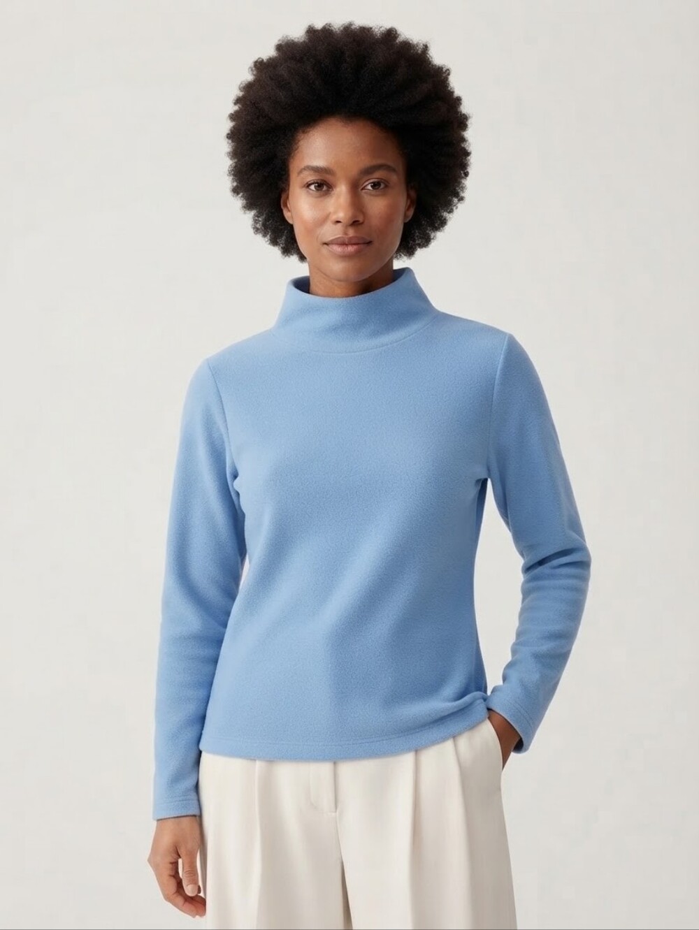 Dudley Stephens Ice Blue Vello Fleece Turtleneck Sweater Pullover Size M Preppy
